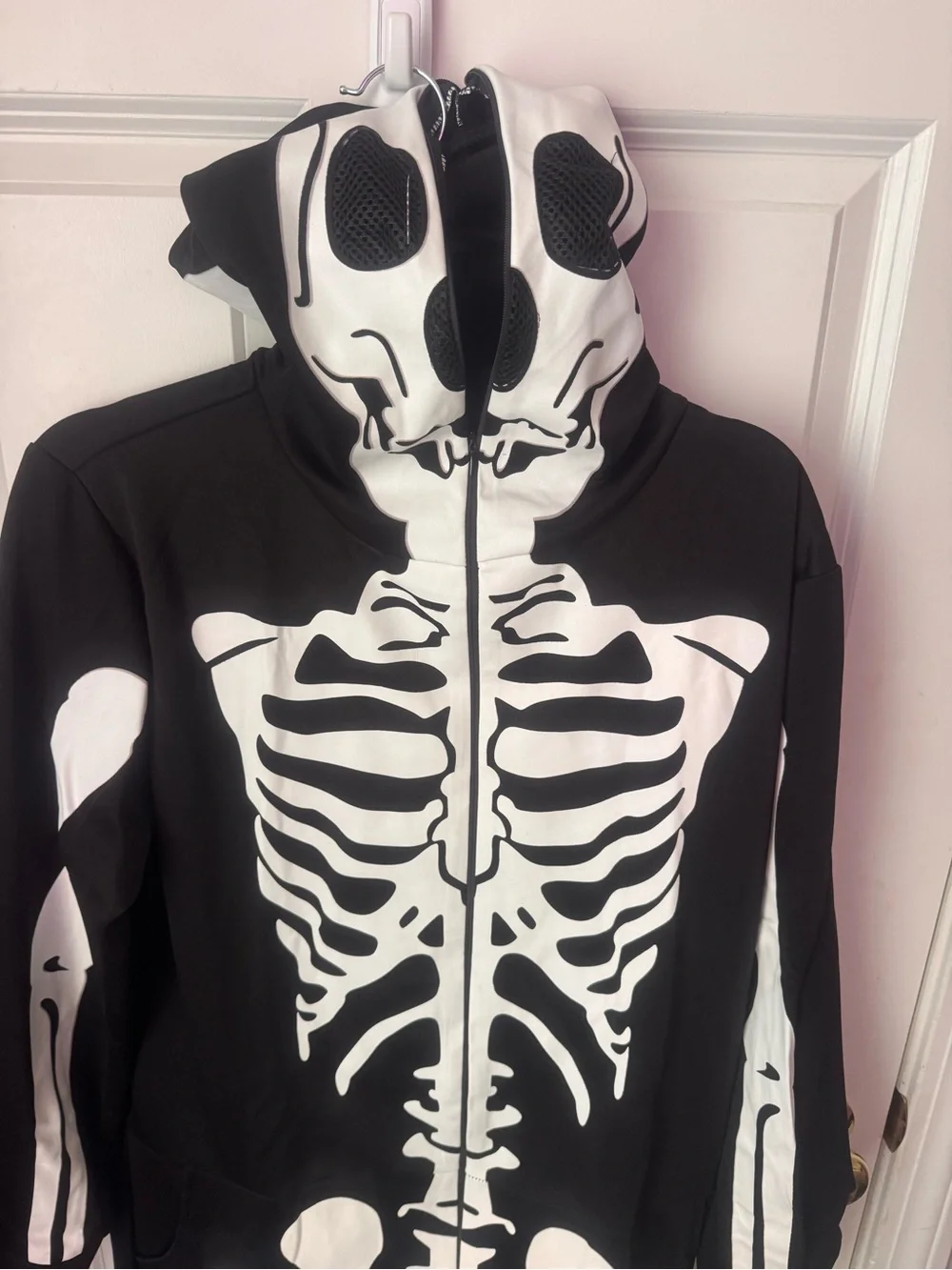 Unisex Black & White Skeleton Hooded Costume Onesie